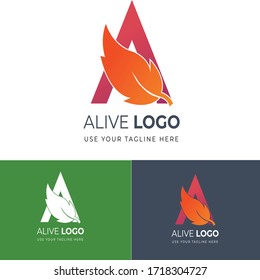 A Letter Logo - A Letter With Leaf Logo - Alive Logo - Coloring Logo Template