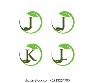 logotipo de letra con círculo de hoja. letra inicial abstracta con círculo foliar 