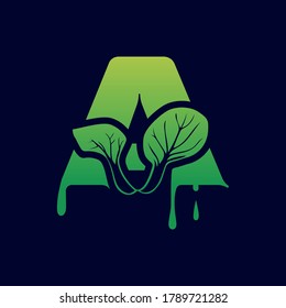 Logotipo de letra A, diseño de elementos hoja