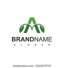 Letter A logo with Leaf element, modern natural agricultural company Logo