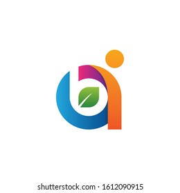 letter a logo with leaf green human people template