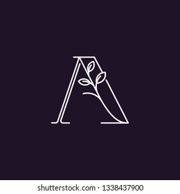 Letter A Logo With Leaf Illustrations, Modern and Simple Style