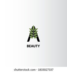 letter a logo and leaf logo in natural green color