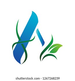 letter a logo, leaf and nature