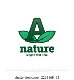 Buchstabe A Logo mit Leaves-Symbol, Vektorgrafik einzeln auf weißem Hintergrund. Logo für Luxusnaturblätter
