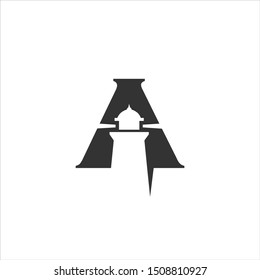 Letter A Logo. Ligh House Symbol. Icon Vector Eps 10.