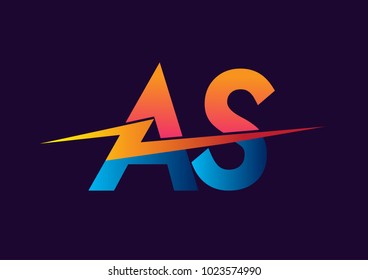 Letter AS logo with Lightning icon, letter combination Power Energy Logo design for Creative Power ideas, web, business and company.
