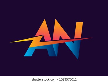 Letter AN logo with Lightning icon, letter combination Power Energy Logo design for Creative Power ideas, web, business and company.