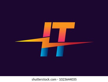 Letter IT logo with Lightning icon, letter combination Power Energy Logo design for Creative Power ideas, web, business and company.