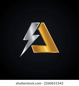 Logo De Una Carta Con Diseño De Vector De Tornillo De Luminoso. Ilustración del vector de logotipo A de la letra del perno eléctrico.