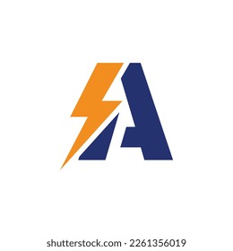 Logo De Una Carta Con Diseño De Vector De Tornillo De Luminoso. Ilustración del vector de logotipo A de la letra del perno eléctrico.