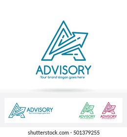 Letter A logo in line concept end with the arrow. Meaning the direction of success.