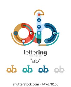 Letter logo line concept isolated on white. Connected color segments