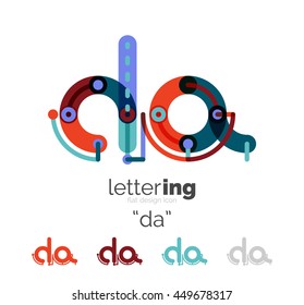 Letter logo line concept isolated on white. Connected color segments