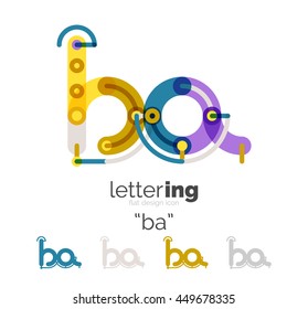 Conceito de linha de logotipo de letra isolado em branco. Segmentos de cor conectados