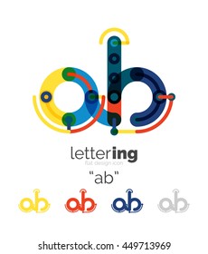 Letter logo line concept isolated on white. Connected color segments