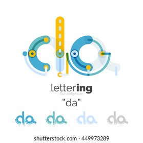 Letter logo line concept isolated on white. Connected color segments
