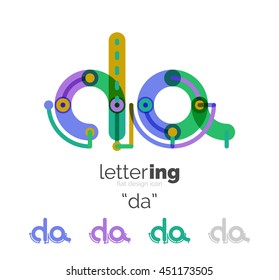 Letter logo line concept isolated on white. Connected color segments