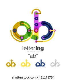 Letter logo line concept isolated on white. Connected color segments