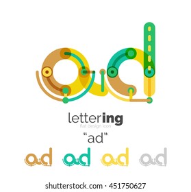 Letter logo line concept isolated on white. Connected color segments