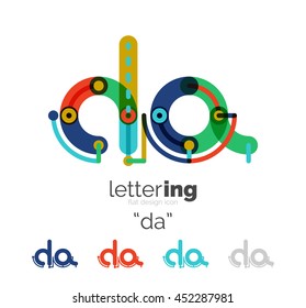 Letter logo line concept isolated on white. Connected color segments