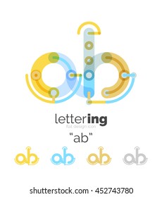 Letter logo line concept isolated on white. Connected color segments