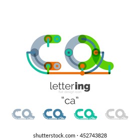 Conceito de linha de logotipo de letra isolado em branco. Segmentos de cor conectados