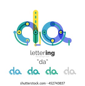 Letter logo line concept isolated on white. Connected color segments