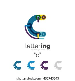 Letter logo line concept isolated on white. Connected color segments