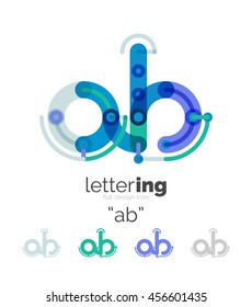 Letter logo line concept isolated on white. Connected color segments