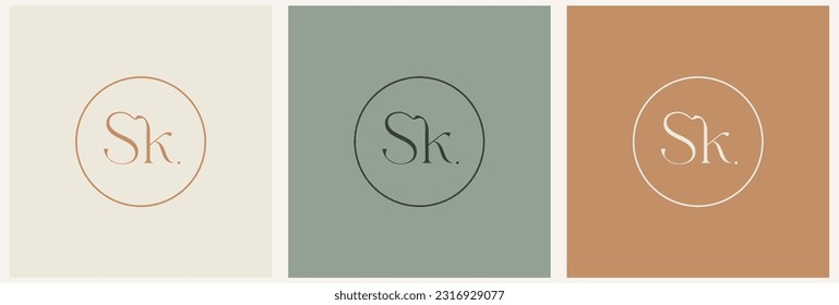 Letter Logo Luxury. Art Deco style logotype design for luxury company branding. Premium identity design. Letter S K