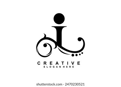 Leí logo con adorno floral negro de lujo. I logotipo del monograma, I tipografía. conveniente para los logotipos del negocio, empresas, belleza, moda, boutiques, etc