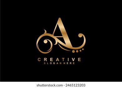 A letter logo with luxury gold floral ornament. A monogram logo, A typography. suitable for business logos, companies, beauty, fashion, boutiques, etc