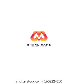letter logo M color gradient full color vector template