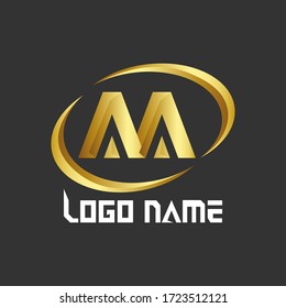 Letter logo M in a golden circle. black background