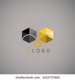 Letter Logo M Orange vector template with a Clown face Crystal Triangle design