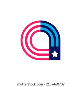 A letter logo made of American Stars and Stripes flag. Vector font for US history and 4th of July celebration in flat style. Perfect for Independence Day cards, invitations, banners.
