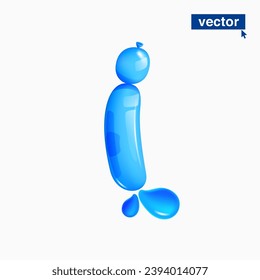 I letter logo made of blue clear water and dew drops. Eco-friendly realistic 3D twisted balloons. Vector elements in plastic cartoon style. Perfect for pure nature banner, healthy filter labels.
