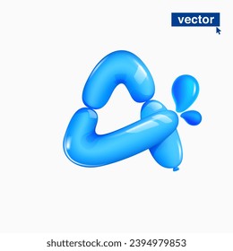 A letter logo made of blue clear water and dew drops. Eco-friendly realistic 3D twisted balloons. Vector elements in plastic cartoon style. Perfect for pure nature banner, healthy filter labels.