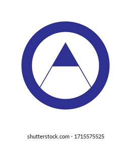 the letter A logo in the middle of the circle with a blue base color