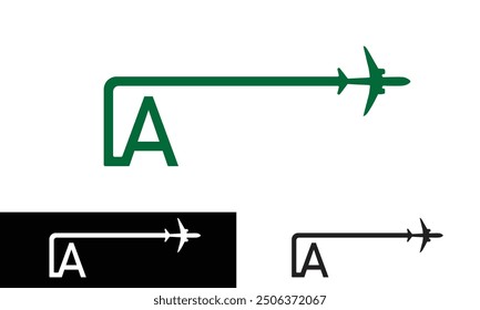  Un logotipo de carta, minimalista moderno Un diseño de logotipo de carta de transporte y diseño de logotipo de Vector de agencia de viajes con la letra Un logotipo de avión se puede utilizar para la empresa, icono