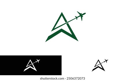  Un logotipo de carta, minimalista moderno Un diseño de logotipo de carta de transporte y diseño de logotipo de Vector de agencia de viajes con la letra Un logotipo de avión se puede utilizar para la empresa, icono