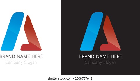 A Letter Logo modern template vector icon design with blue and red that has the luster. Uppercase A Alphabet company logo flat with black and white background. Branding 
 template logotype design.