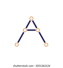 Letter A logo, monogram, A circle, initial letter, technology, science, vector, illustration, typographic symbol, template, alphabetic icon, dot connection, networking, abstract