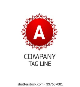A Letter logo, Monogram design elements, Floral art Vintage logo design. Beautiful Boutique Logo Designs, Business sign, Restaurant, Royalty, Cafe, Hotel, Heraldic, Jewelry, Red Vector logo