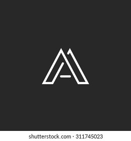 Letter A logo monogram, design thin line hipster AA emblem, mockup black and white elegant business card