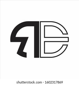 RE Letter logo monogram with oval shape negative space design template white background