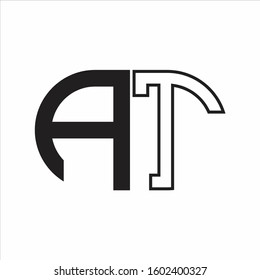 AT Letter logo monogram with oval shape negative space design template white background
