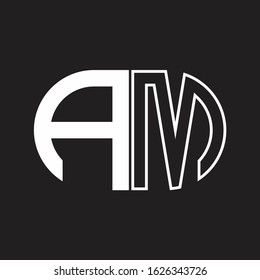 AM Letter logo monogram with oval shape negative space design template