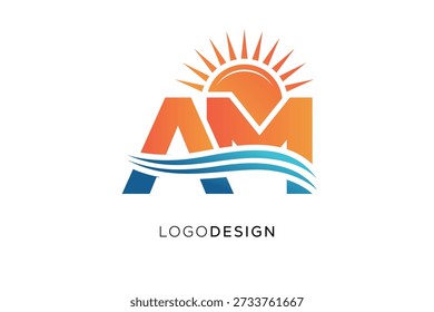 AM Letter Logo Monogram Sun Wave Modern Branding Design